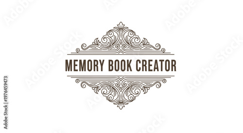 Vintage Engraved Emblem: Memory Book Creator Logo with Ornate Flourishes