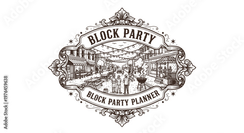 Vintage Block Party Illustration - Community Celebration Banner