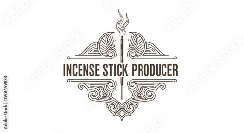 Vintage Incense Stick Producer Logo Emblem - Engraved Style