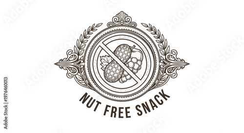 Vintage Nut Free Snack Emblem with Hops and Laurel Wreath