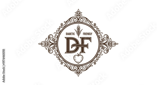 Vintage Diabetic Friendly Logo with Apple and Ornate Frame