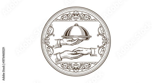 Vintage Engraved Serving Cloche Dish Emblem