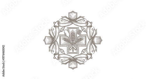 Vintage Engraved Emblem with Wheat and Cross