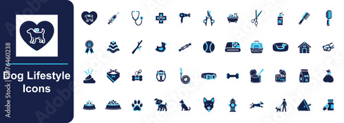 Dog icons showcase various lifestyle and travel activities with pets outdoors