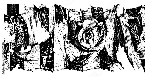 Tattered vintage banners and heraldic symbols with distressed edges grunge style