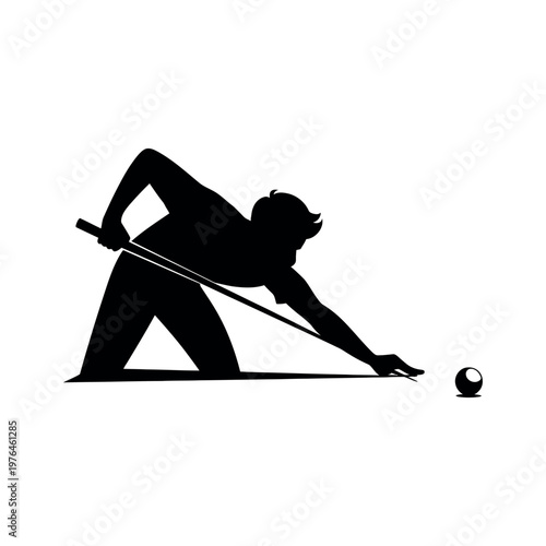 Silhouette of a man playing billiards isolated on white background