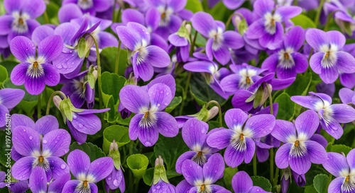 A stunning array of blooming purple violets creates a lush and vibrant botanical tapestry, perfect for elegant seasonal design projects, vibrant, violet, indigo