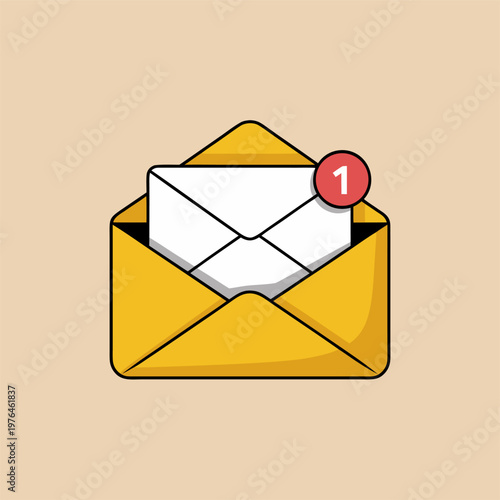 Cartoon Envelope With Email Notification Bubble Illustration
