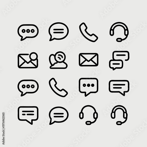 Communication And Support Icons Outline Style Set Vector