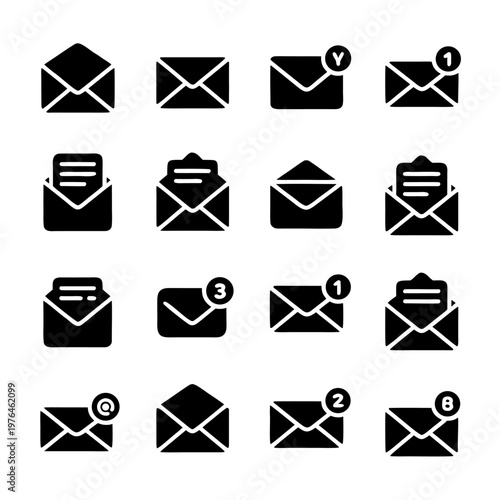 Email Icon Set Collection Black and White