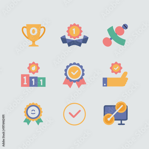 Achievement Award Flat Icon Collection Vector Illustration