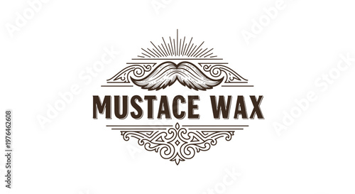 Vintage Mustache Wax Logo with Ornate Details and Sunburst
