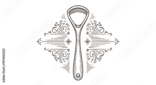 Vintage Engraved Tongue Cleaner Tool with Ornate Swirls and Lines