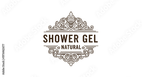 Vintage Shower Gel Natural Logo Emblem - Ornate Decorative Frame