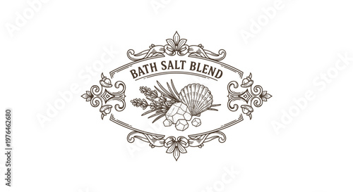 Vintage Bath Salt Blend Label with Natural Ingredients and Ornate Border
