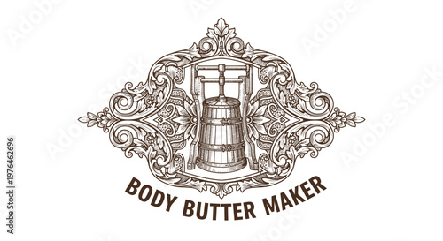 Vintage Engraved Body Butter Maker Emblem with Ornate Flourishes