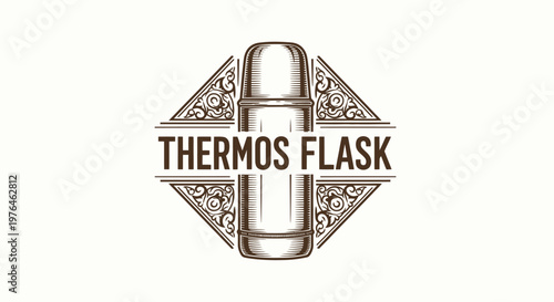 Vintage Thermos Flask Emblem - Retro Style Logo Design