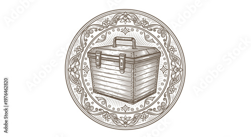 Vintage Engraved Toolbox Emblem with Ornate Border