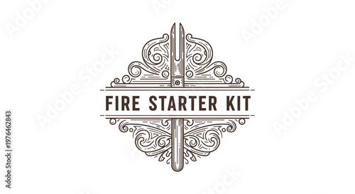 Vintage Fire Starter Kit Emblem with Ornate Engraved Scrollwork