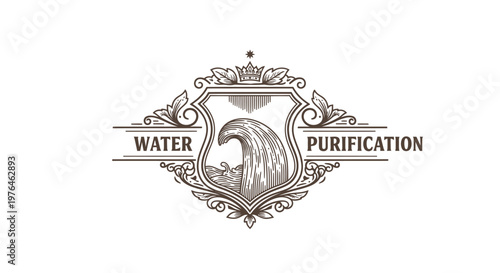 Vintage Engraved Water Purification Crest Emblem