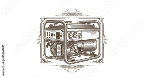 Vintage Engraved Generator Illustration - Retro Power Source
