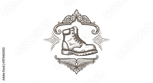 Vintage Engraved Work Boot Emblem - Retro Style Footwear Illustration