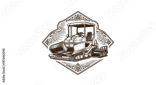 Vintage Engraved Paver Machine Construction Emblem