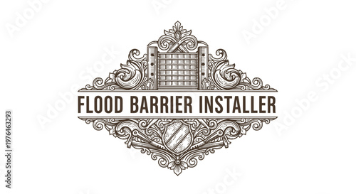 Vintage Engraved Flood Barrier Installer Logo Emblem