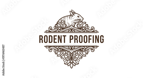 Vintage Engraved Rodent Proofing Logo with Squirrel Illustration