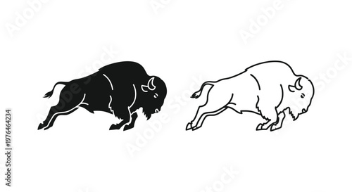 Bison Symbols Black and White Bison Clip Art Vector