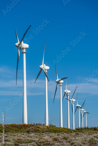 Bozcaada, Çanakkale Castle, town center architecture and environmental details, wind turbines located on the west of the island.