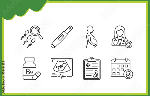 Pregnancy and Maternity Healthcare Icon Set Vector with Fertility and Medical Symbols