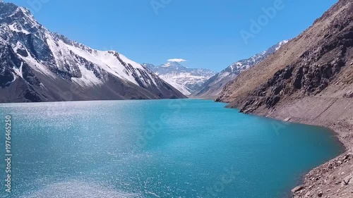 Andes mountain range and volcano valley in Santiago Chile