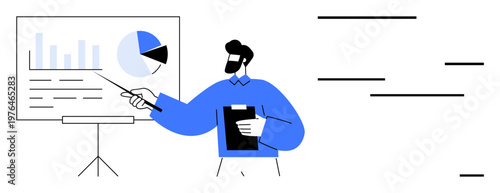 Business strategy, data analysis, education, corporate training, professional teamwork, communication. Professional presenting data charts. Business strategy and data analysis concept