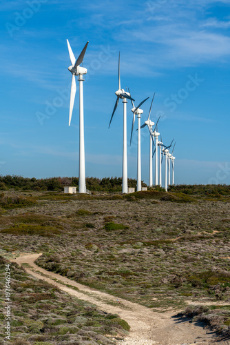 Bozcaada, Çanakkale Castle, town center architecture and environmental details, wind turbines located on the west of the island.