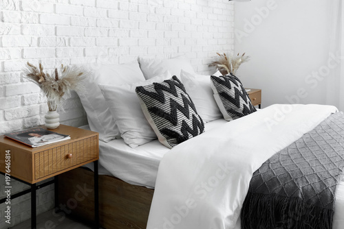 Interior of hotel room with...
