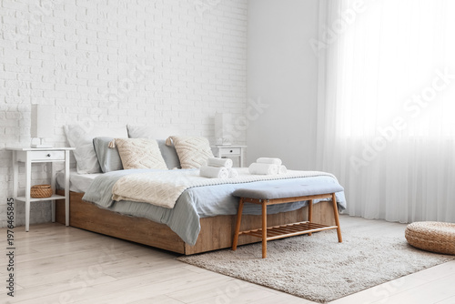 Interior of hotel room with...