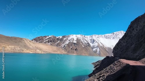 Andes mountain range and volcano valley in Santiago Chile