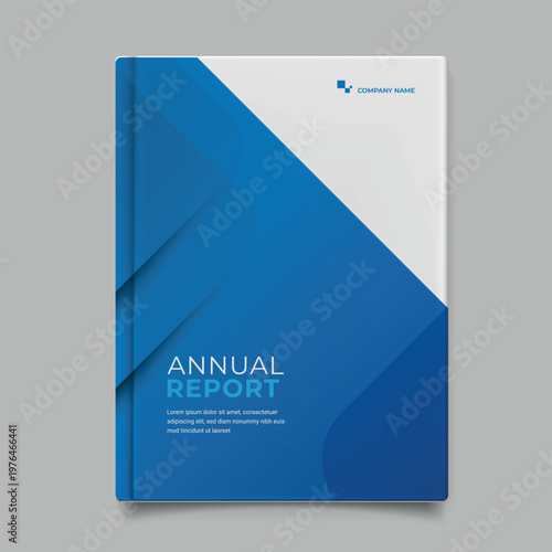 Modern Blue Annual Report Cover Template and Corporate Book Mockup