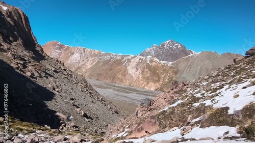 Andes mountain range and volcano valley in Santiago Chile