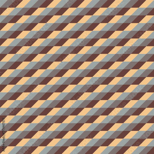 Seamless pattern created from cream, brown, light and dark grey diamonds