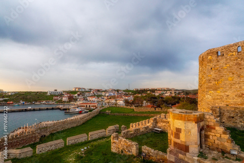 Bozcaada, Çanakkale Castle, town center architecture and environmental details, wind turbines located on the west of the island.