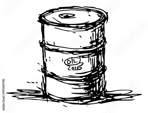 Oil barrel drum for fuel storage and industrial waste sketch illustration