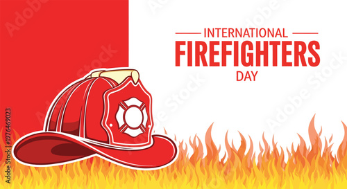 International firefighters day illustration with helmet and flames
