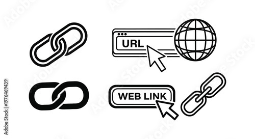 Connectivity icons depicting links urls and global access silhouette