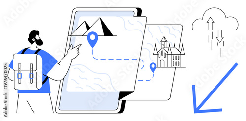 Travel concept. Travel integrates maps, GPS technology, and cloud sync for seamless planning. Travel promotes efficient navigation and tourism. For tech apps, navigation, tourism guides, data