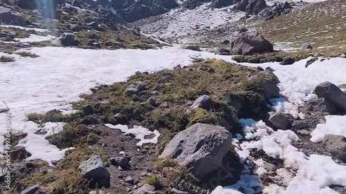 Andes mountain range and volcano valley in Santiago Chile