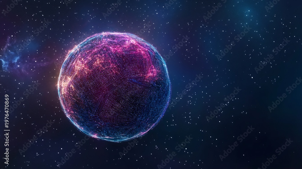 Fototapeta premium Vibrant cosmic nebula glows with pink and blue light in starry space