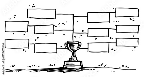 Tournament bracket with champion trophy cup in hand drawn sketch style