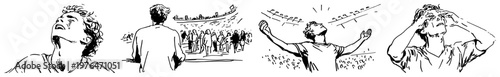 Foto Emotional male fan reacting to sports game events set of sketchy line art illust